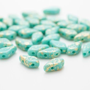 画像1: カイト  9×5mm ゴールドスプラッシュ ターコイズグリーン