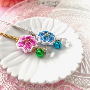 画像3: お花の根付☆金桜銀桜(ピンク/ブルー) by フロリッサ 西冨士絵