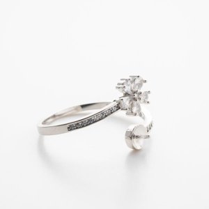 画像1: SILVER リング台 フラワー（芯立）フリーサイズ キュービックジルコニア×6石