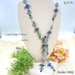 画像4: チェコドロップ Vモチーフ ラリエット【ピンク】【ブルー】by アトリエ美樹