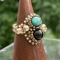 ダブルリング ビーズ刺繍（オニキス・アマゾナイト） by Beads工房 brilliant 大槻友美