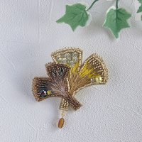 【新商品！】ビーズ刺繍作るでブローチ〜イチョウ〜by ビーズパフェ 岡本恵子